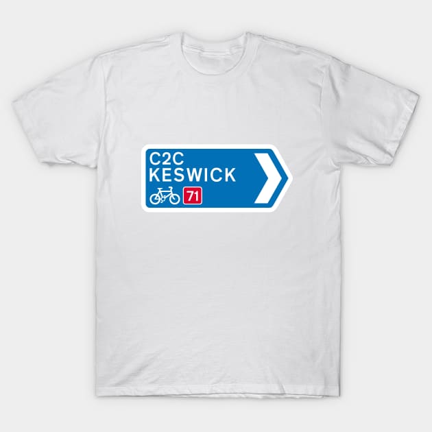 NCN 71 Keswick Sign UK Cumbria - Coast to Coast (C2C) T-Shirt by CumbriaGuru